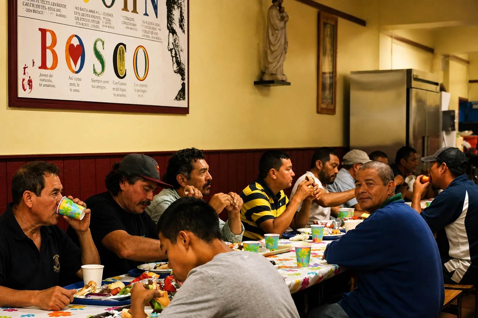Guests sharing a meal at Don Bosco Cares
